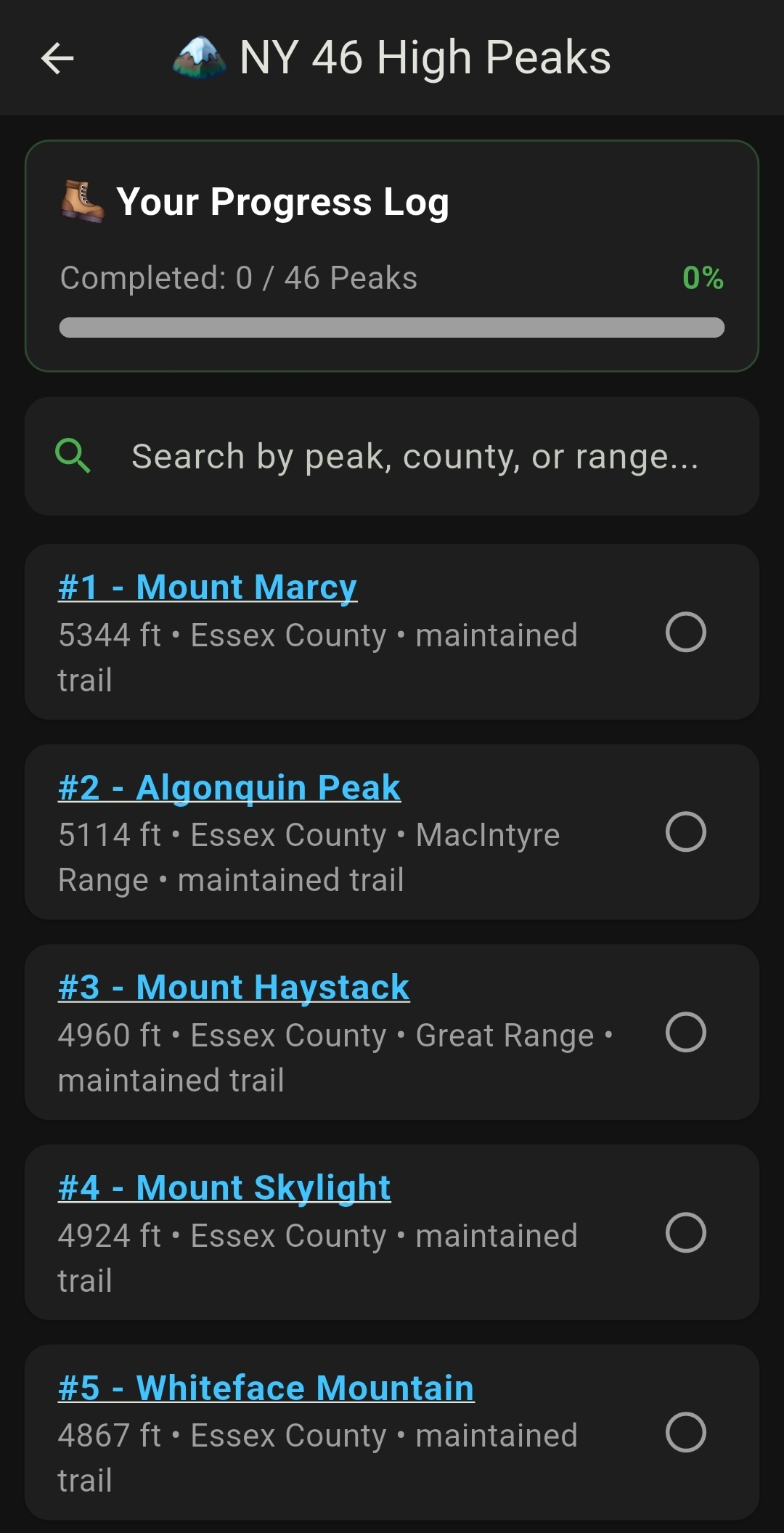 Adirondack 46 High Peaks list